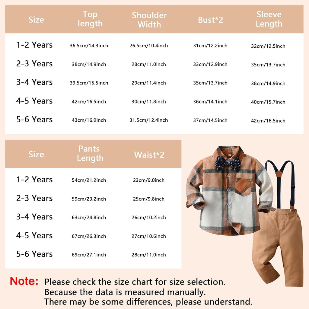 Boy Gentleman Plaid Outfits Toddler Long Sleeve Shirt with Bow Ties Suspenders Pants Kid Dress Suit for 1-6 Years