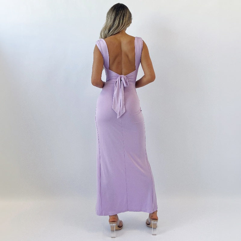 Slim Sleeveless Slit Dress with Back Tie Design Fashion Temperament Dresses for Women Clothing