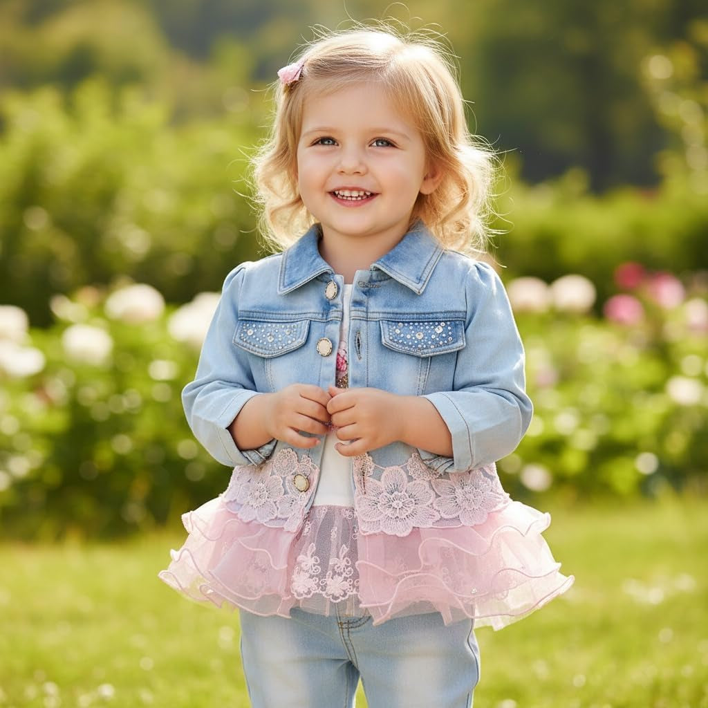 Baby Girls Denim Clothing Sets 3 Pieces Sets T Shirt Denim Jacket and Jeans