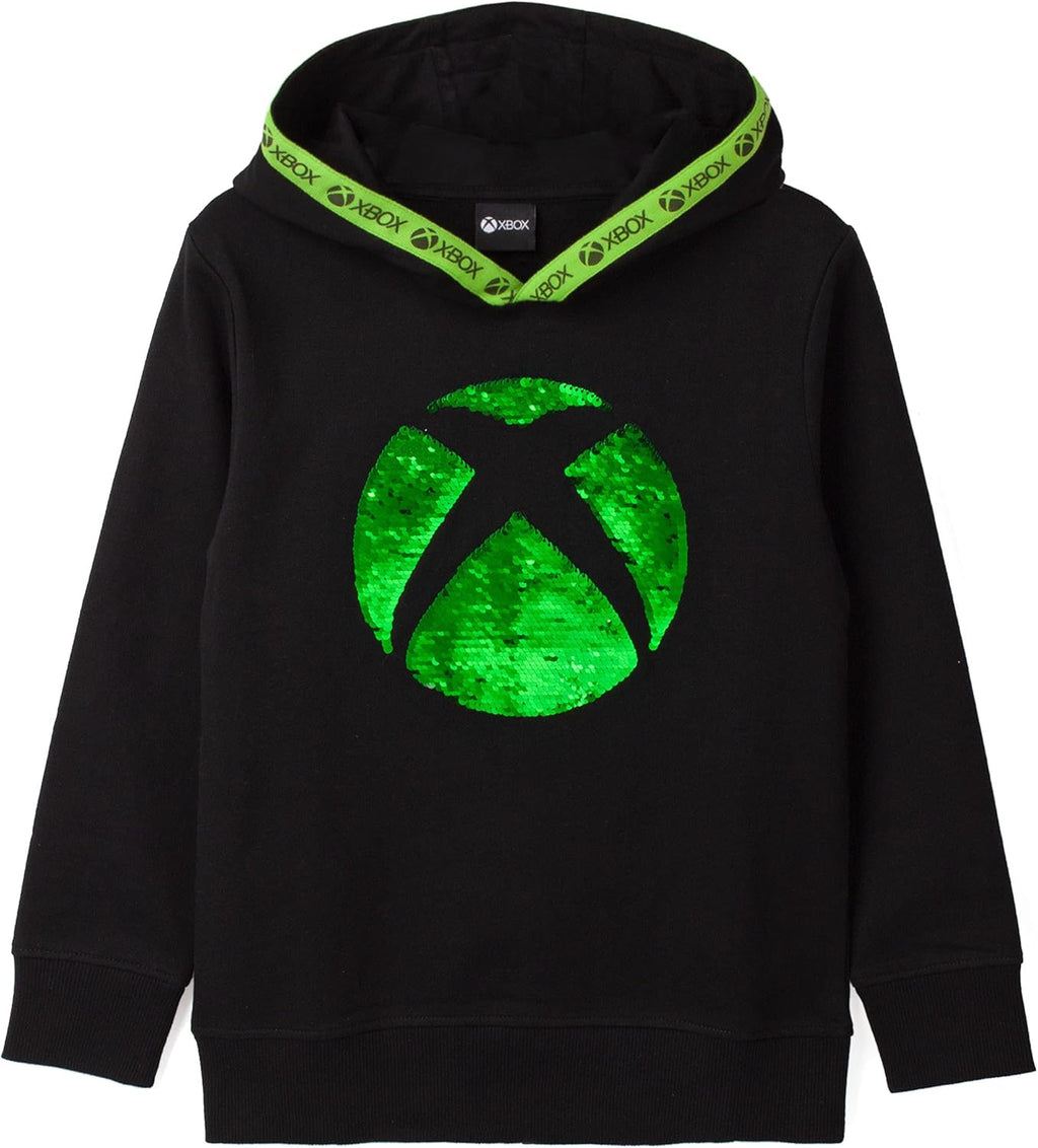 Hoodie for Boys & Girls | Kids Green Silver Game Flip Sequin Hooded Sweater | Childrens Gamers Jumper Clothing Merchandise