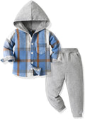 Toddler Baby Boys Clothes Outfit 2PCS Cotton Plaid Boy Hoodies Shirt Tops +Pants Set Little Boys Sweatsuit Suit Kids Tracksuit Spring Fall Winter Clothing Set