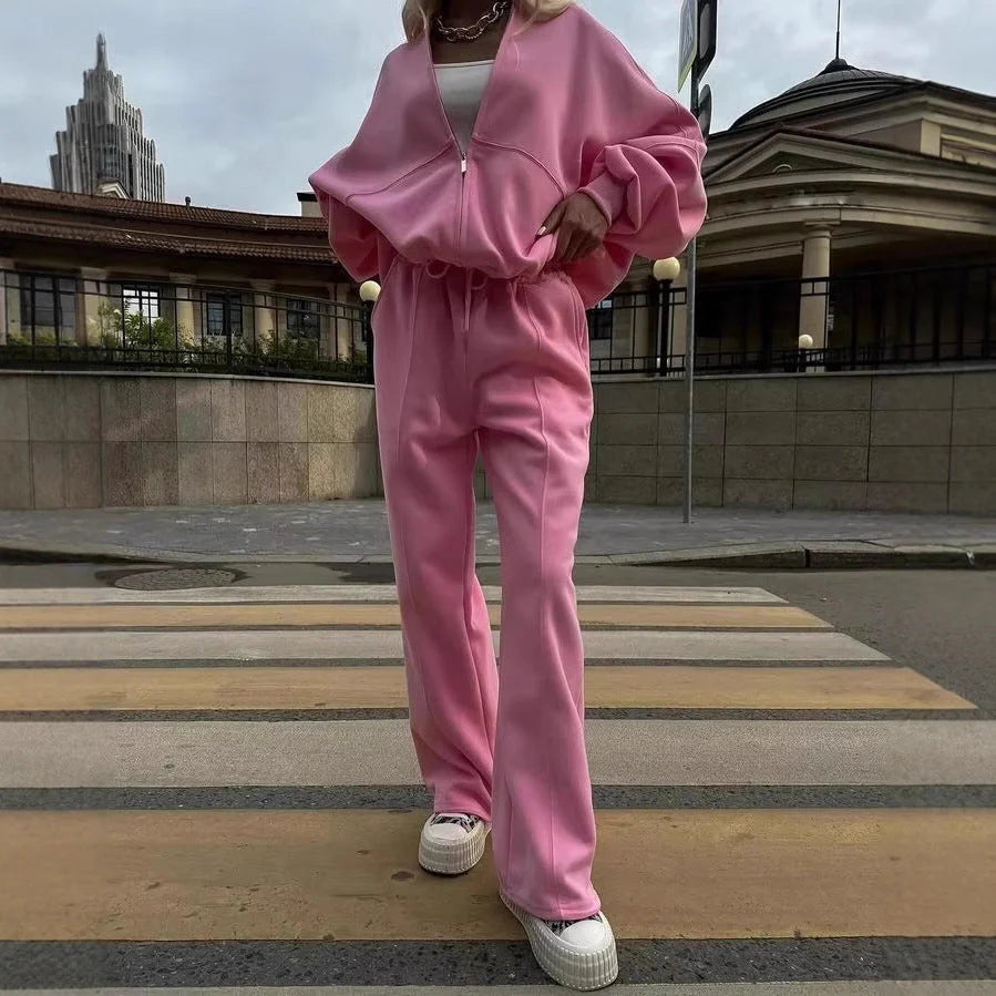 Fall Women'S Clothing Zipper Casual Sweater Two-Piece Set