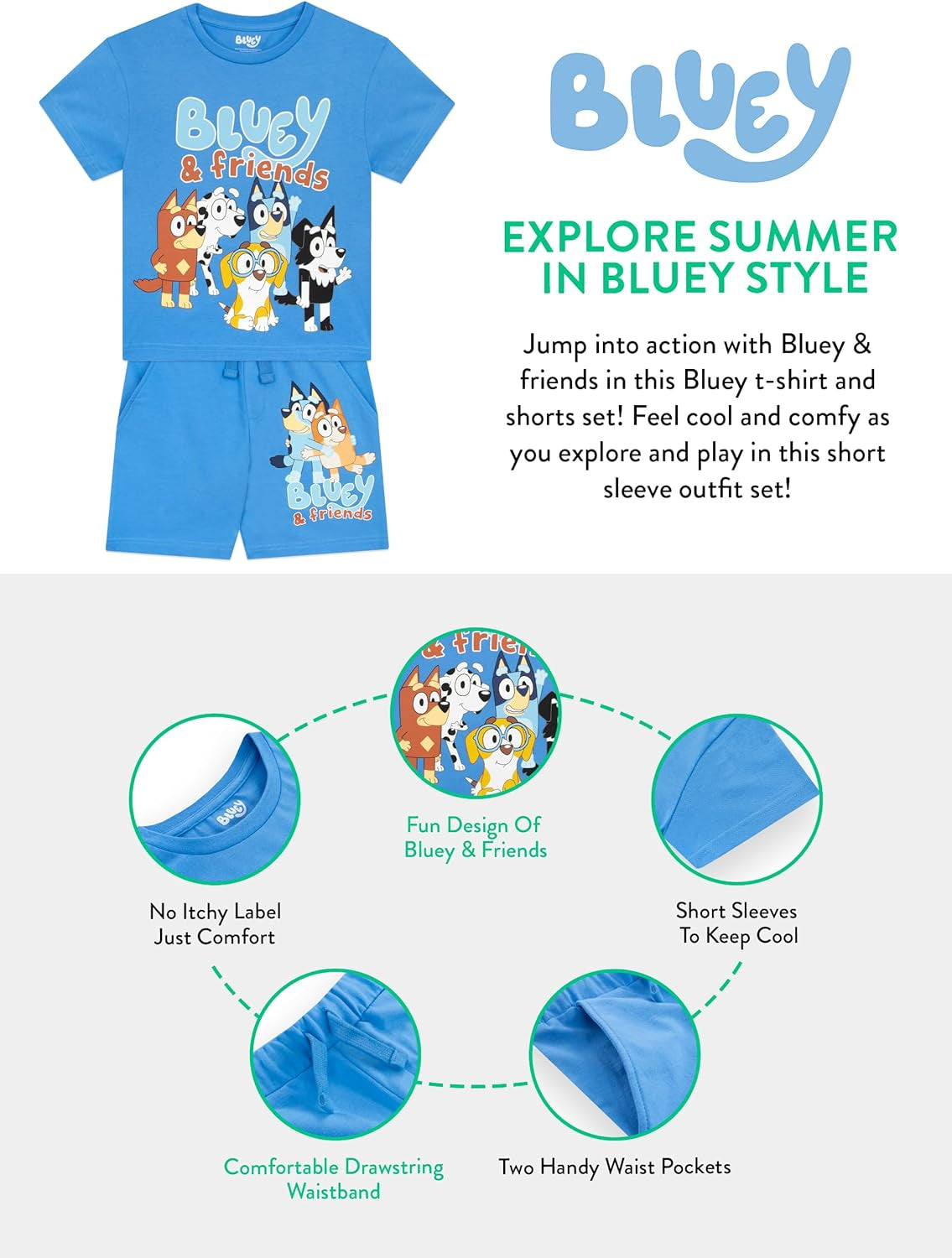 Outfit | Bingo Boys Shorts and and T Shirt | Boys' Outfits & Clothing Sets | Soft Cotton Boys Summer Clothes | Ages 18 Months to 8 Years
