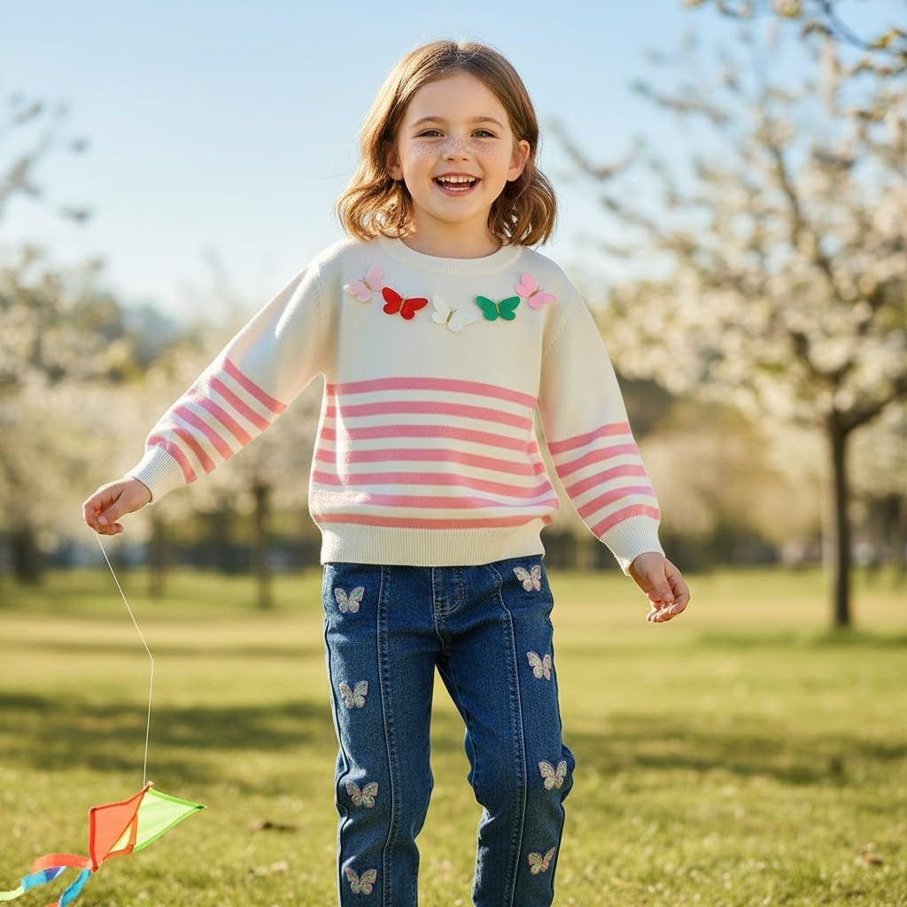 2-11T Toddler Big Girls Pants Clothing Set 2Pcs Cotton Top and Jeans