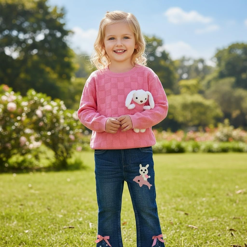 18Months-10T Little Big Kids Girls Clothing Sets 2Pcs Top Cotton Knitted Sweater Pullover with Denim Jeans