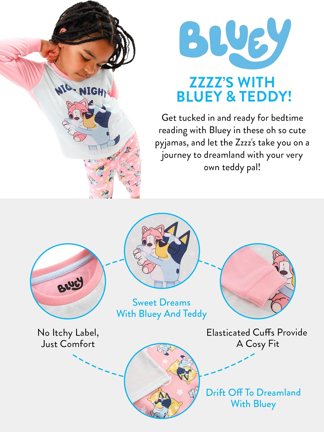 Pyjamas | Night Night Long Sleeve Girls Pyjamas | Girls' Pyjama Sets | Pink | 4-5 Years