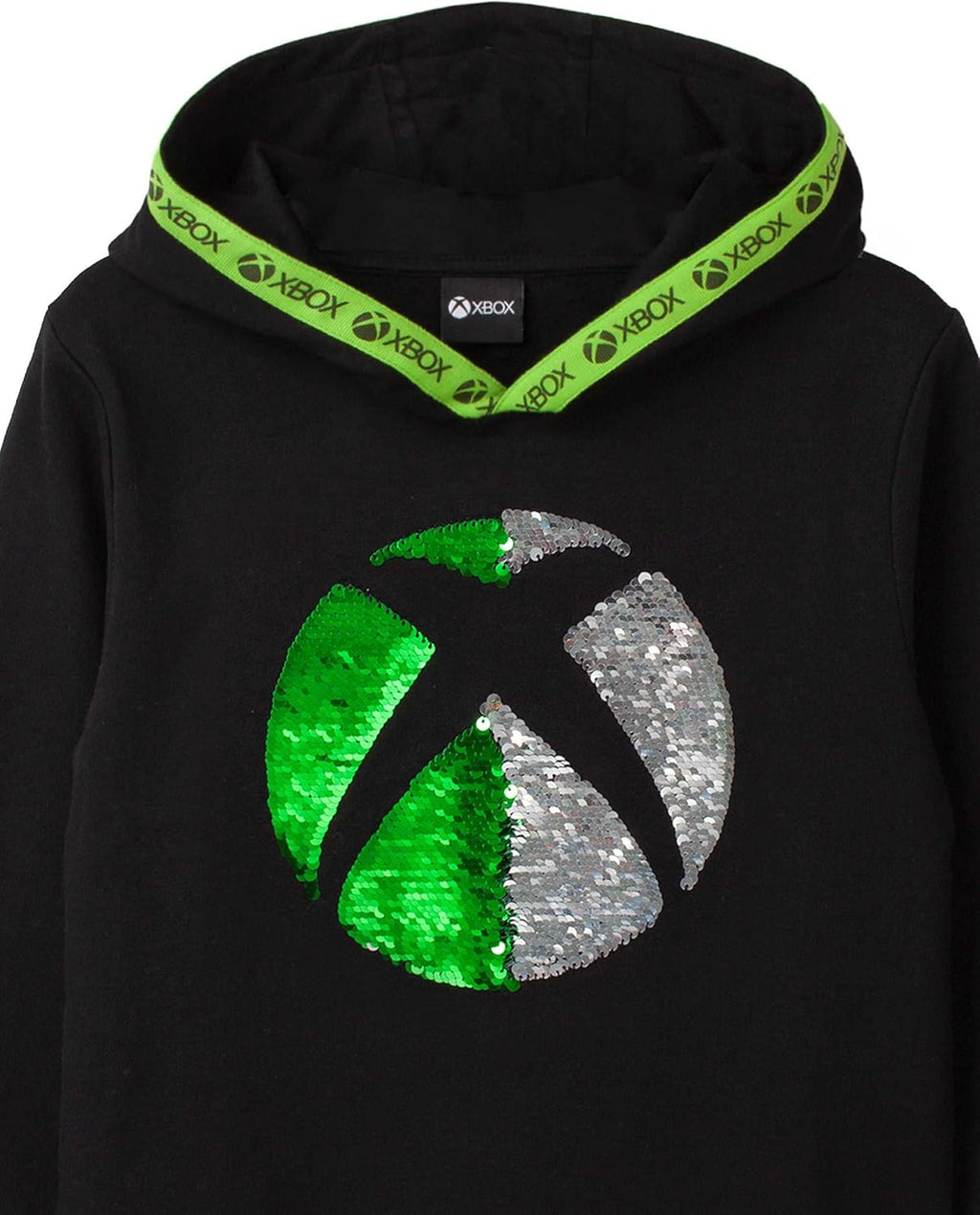 Hoodie for Boys & Girls | Kids Green Silver Game Flip Sequin Hooded Sweater | Childrens Gamers Jumper Clothing Merchandise