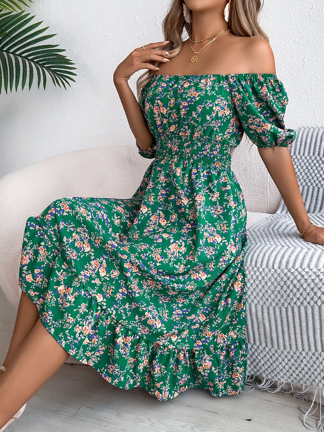 Floral Print Square Collar Dress Summer Fashion Ruffles Dresses Women'S Clothing