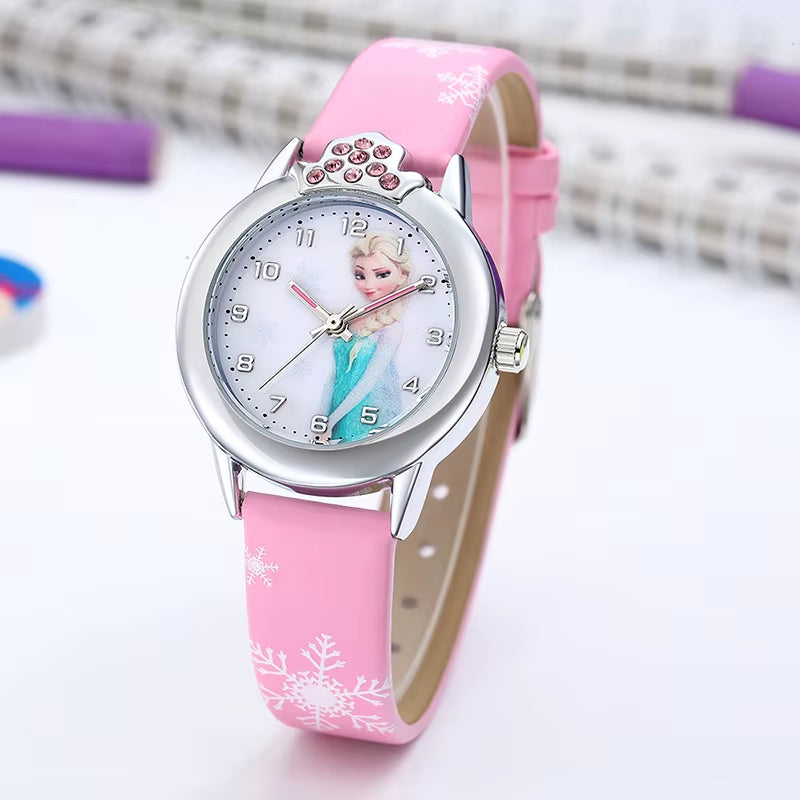 New Princess Elsa Girls Watches Kids Leather Strap Cute Children Cartoon Wristwatches Gifts for Kids Girl Frozen Clock