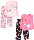 Girl'S 4-Piece Pajama Set (Cotton Top & Fleece Bottom) Pajama Set (Pack of 1)