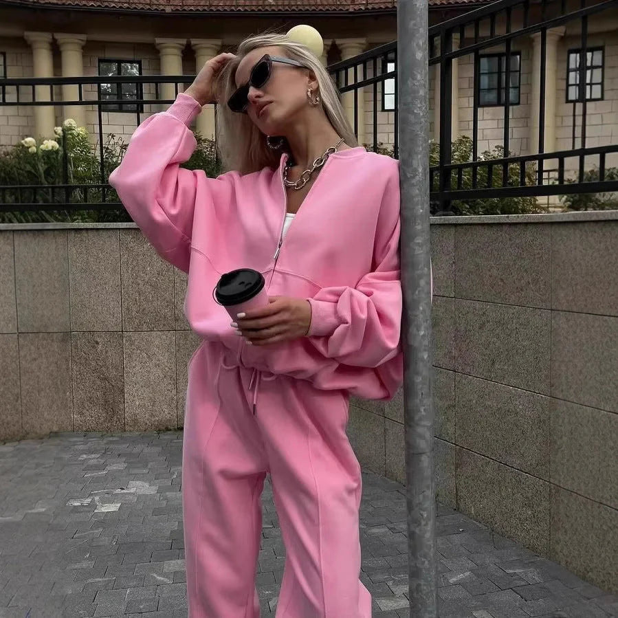 Fall Women'S Clothing Zipper Casual Sweater Two-Piece Set