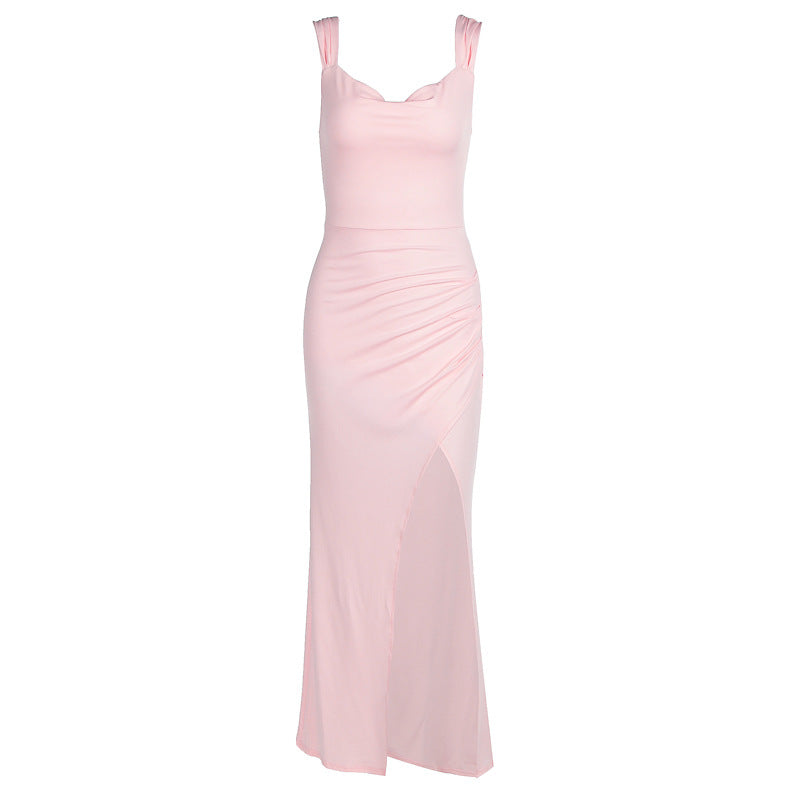 Slim Sleeveless Slit Dress with Back Tie Design Fashion Temperament Dresses for Women Clothing