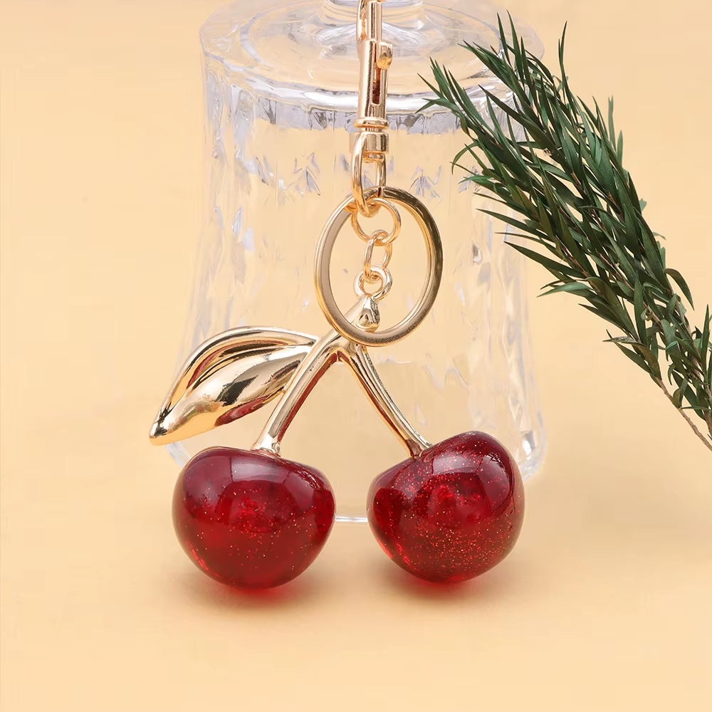 Fashion Delicious Red Cherry Keychain Summer Fruits Cherries Pendant Keyring for Women Men Jewelry Bag Accessories Gift