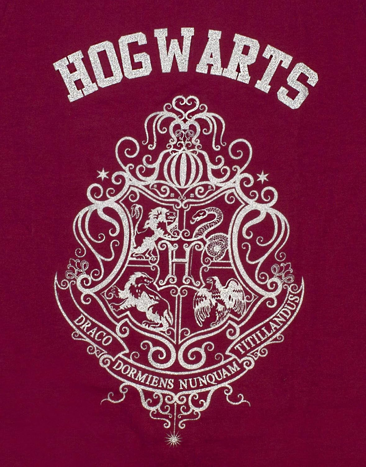 Girls Pyjama Set | Hogwarts Glitter Crest Long or Short Leg Pjs in Burgundy & Pink | Kids Sleepwear for Bedtime, Lounging or Sleepovers | Officially Licensed Wizarding World Merchandise