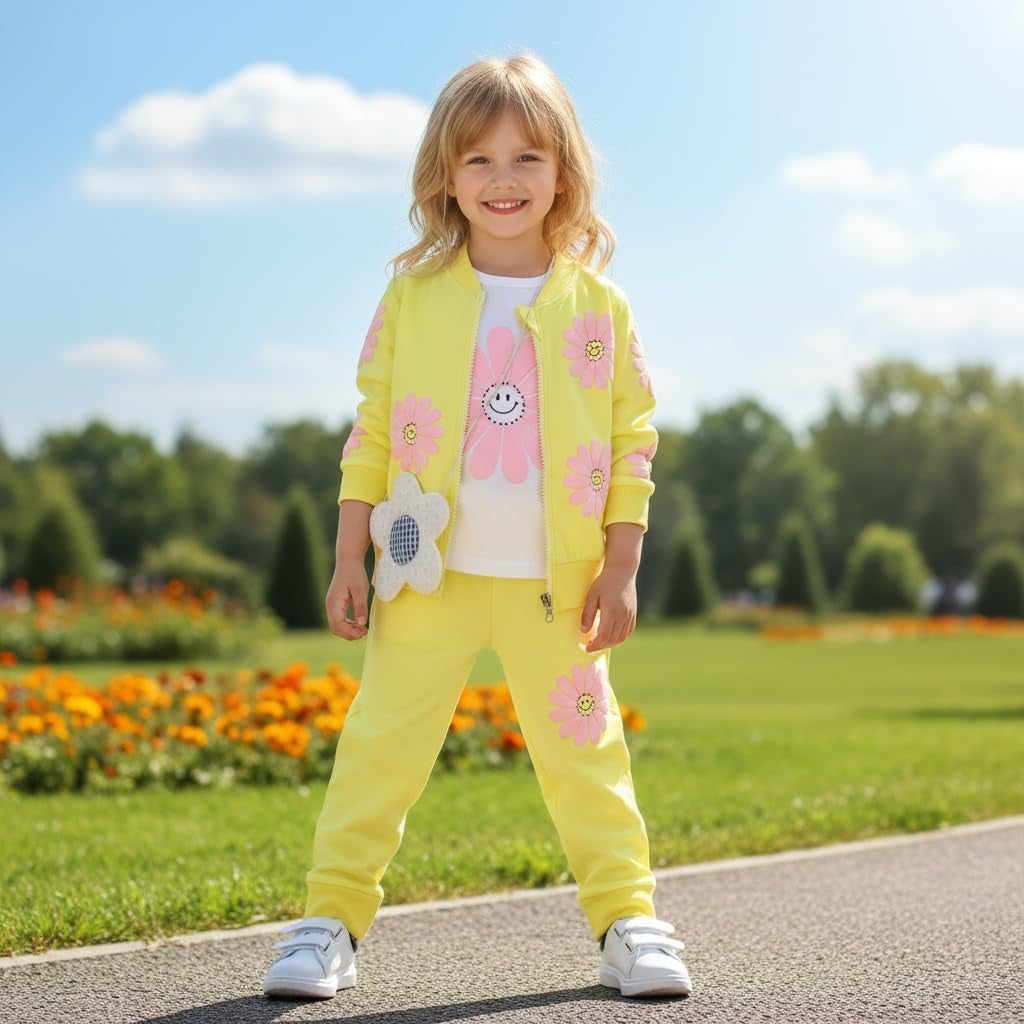 Baby Girls Flowers Print 3 Piece Sets T Shirt Vest and Pants