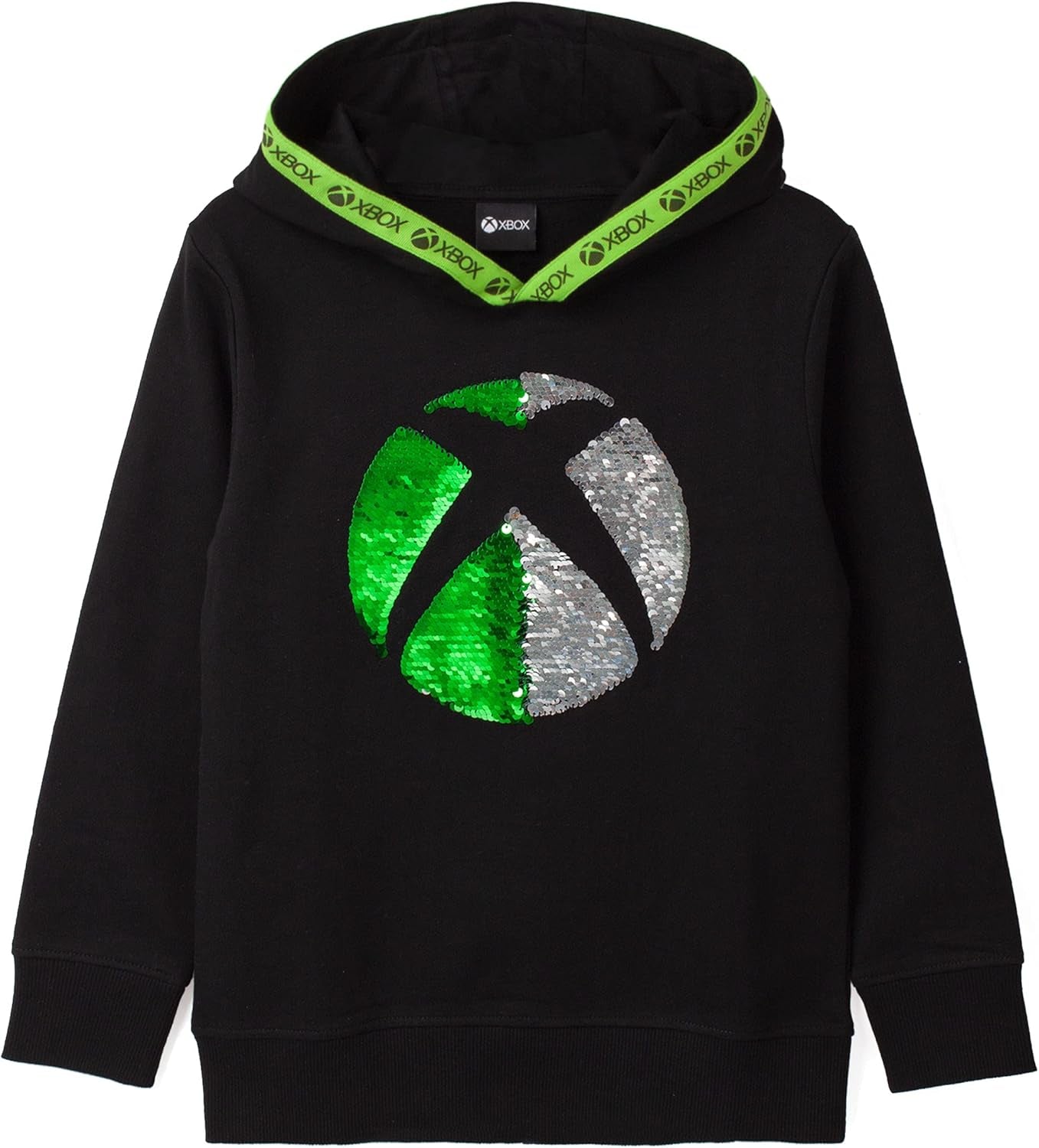 Hoodie for Boys & Girls | Kids Green Silver Game Flip Sequin Hooded Sweater | Childrens Gamers Jumper Clothing Merchandise