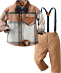 Boy Gentleman Plaid Outfits Toddler Long Sleeve Shirt with Bow Ties Suspenders Pants Kid Dress Suit for 1-6 Years