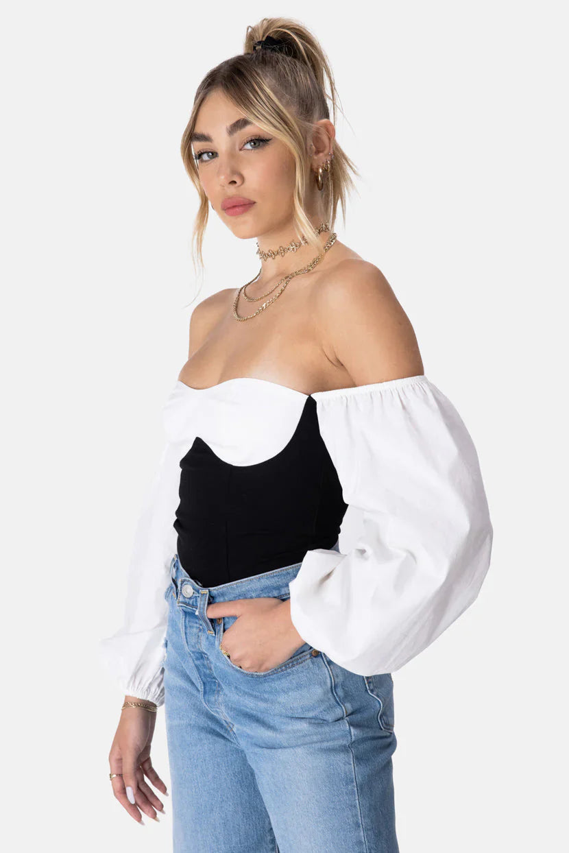 Dima_Royalty Off-Shoulder Bodysuit - BLACK & WHITE - M - Women - Clothing - Bodysuit