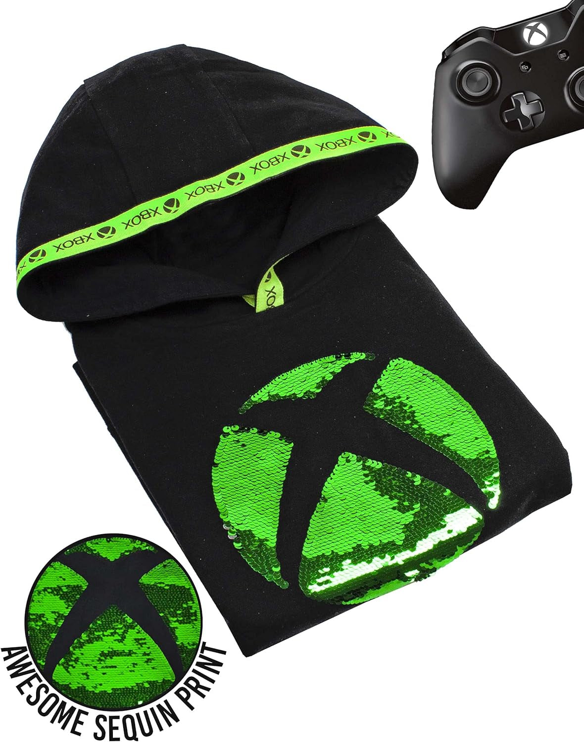 Hoodie for Boys & Girls | Kids Green Silver Game Flip Sequin Hooded Sweater | Childrens Gamers Jumper Clothing Merchandise