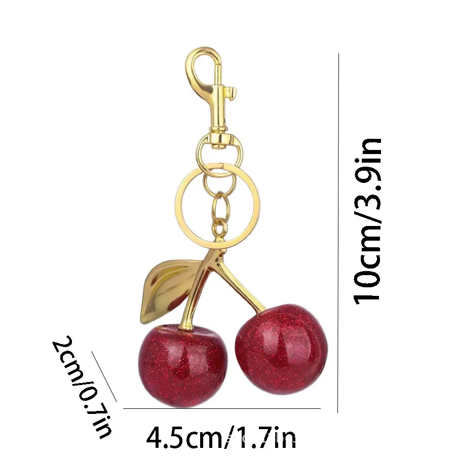 Fashion Delicious Red Cherry Keychain Summer Fruits Cherries Pendant Keyring for Women Men Jewelry Bag Accessories Gift