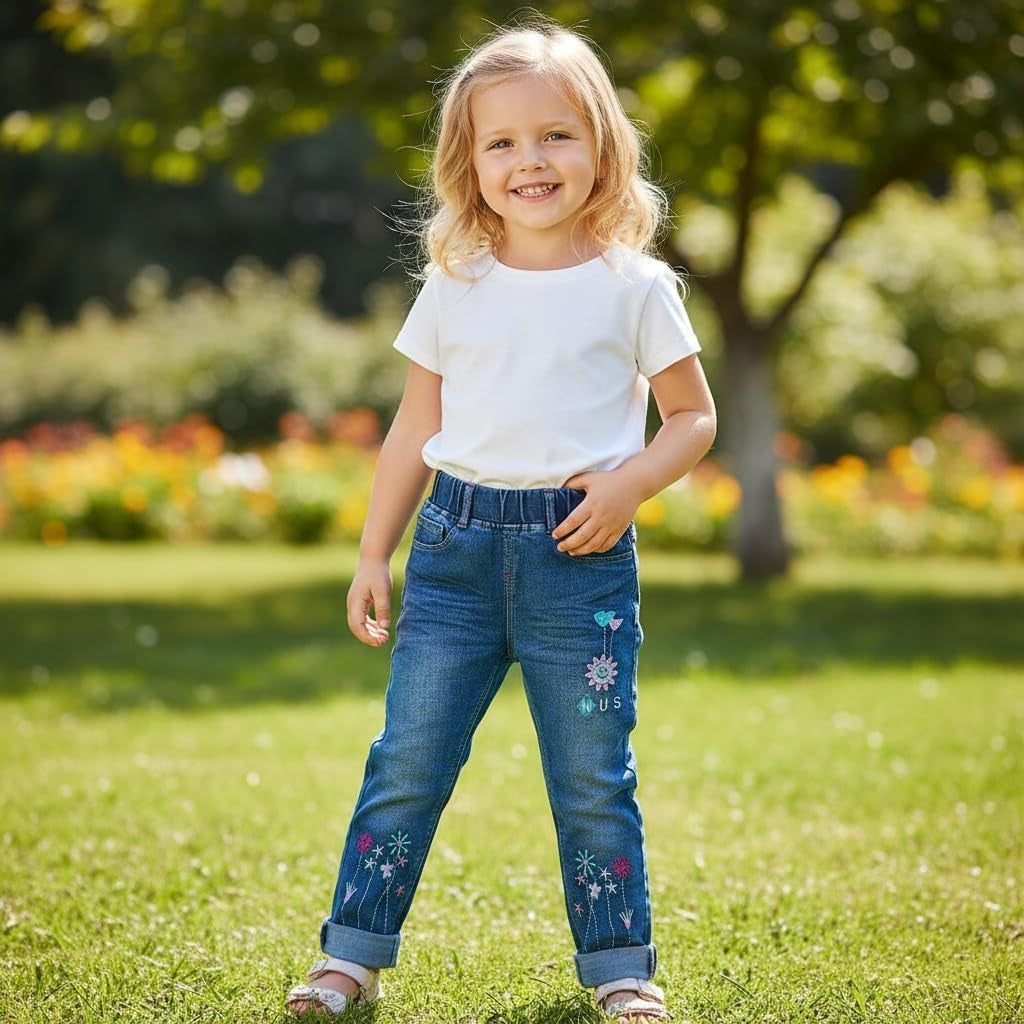 2-11T Toddler Big Girls Pants Clothing Set 2Pcs Cotton Top and Jeans