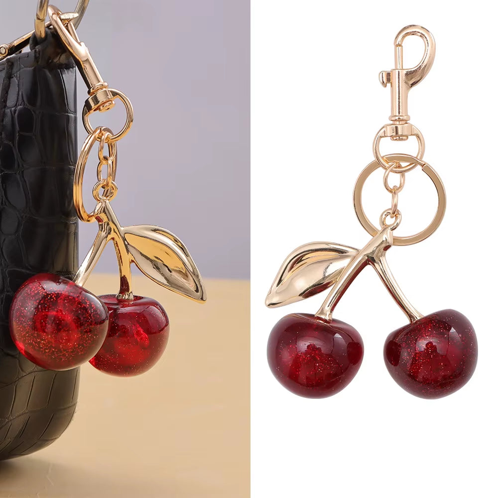 Fashion Delicious Red Cherry Keychain Summer Fruits Cherries Pendant Keyring for Women Men Jewelry Bag Accessories Gift
