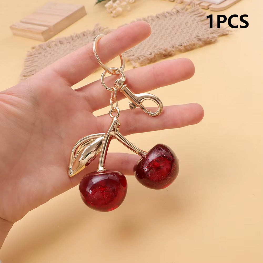 Fashion Delicious Red Cherry Keychain Summer Fruits Cherries Pendant Keyring for Women Men Jewelry Bag Accessories Gift